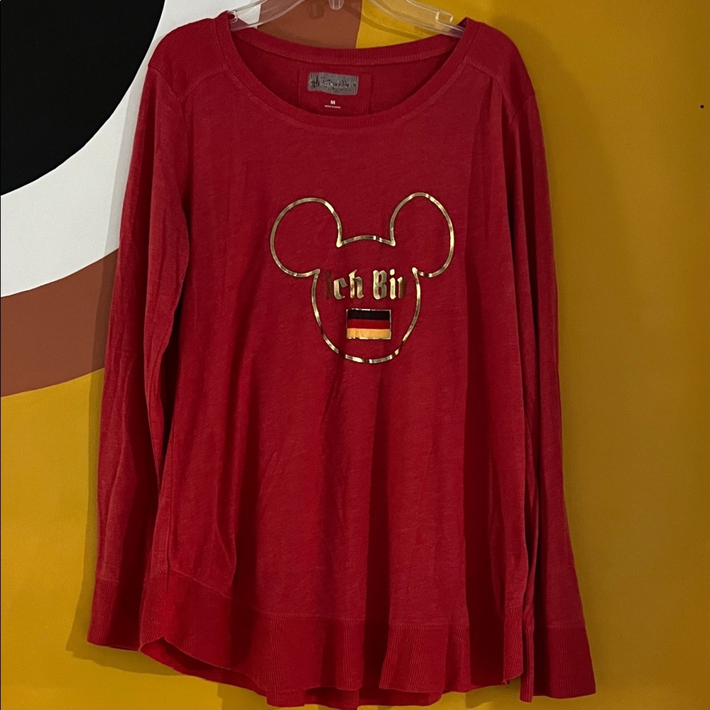 Disney Red Long Sleeve Womens Germany Mickey  Tee with Gold Accents medium